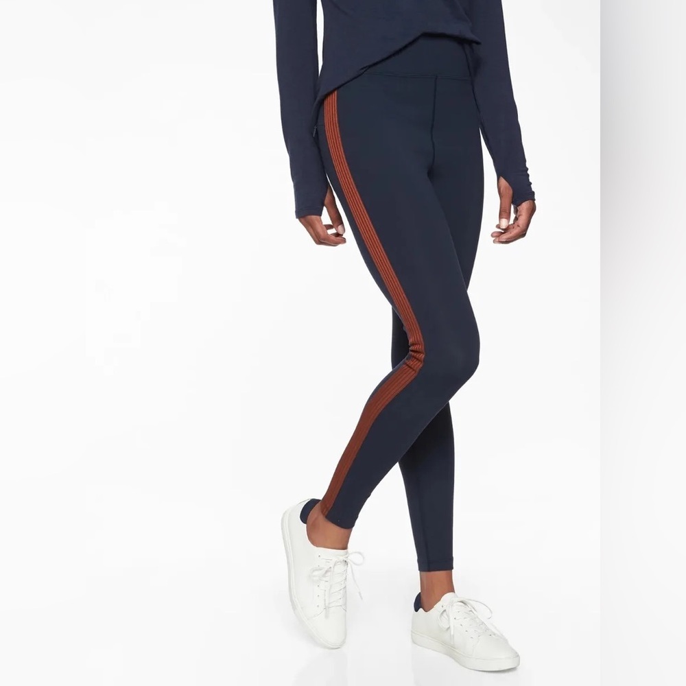 NWT Athleta Track Tux Tight Navy Blue Brown Full Length Legging XS